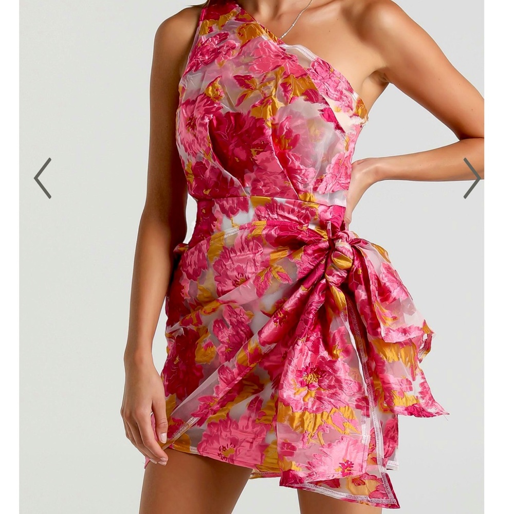 Showpo One Shoulder Bailey Mini Dress - Pink Floral